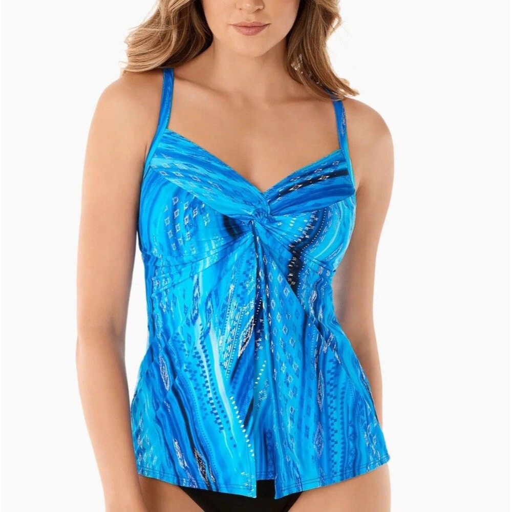 Miraclesuit Atlantis Love Knot Tankini Top Size 10 Blue TOP Only Tropical